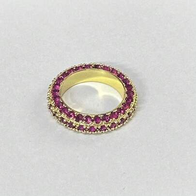 1 قطعة خاتم زخرفي ذو صفين لامع باللون الأحمر الزاهي