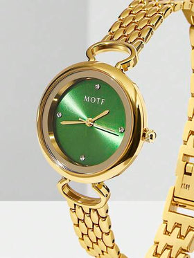 MOTF PREMIUM ساعة كوارتز ذات تفاصيل من الراين ستون بشكل دائري