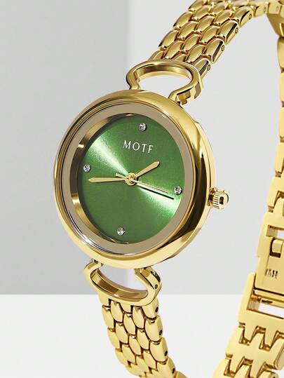 MOTF PREMIUM ساعة كوارتز ذات تفاصيل من الراين ستون بشكل دائري