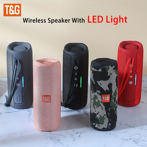 مكبر صوت لاسلكي من T&G 365 مع إضاءة LED، مكبر صوت لاسلكي محمول، ميكروفون مدمج، صوت محيطي، يدعم كابل الصوت، بطاقة Micro SD/TF، كمبيوتر شخصي، هاتف ذكي أو جهاز لوحي، منفذ USB، تركيب على الطاولة، تحكم بالزر، بطارية ليثيوم-سلسلة 18650، بطارية قابلة للشحن، لاسل