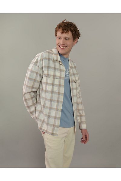 قميص AE Linen-Blend بأكمام طويلة American Eagle