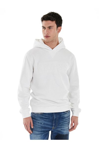 سويت شيرت رجالي أبيض بياقة بقلنسوة Beau Hoodie Sweatshı - Eco Sleek Po
