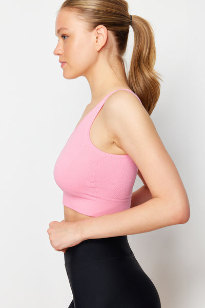 حمالة صدر رياضية محبوكة باللون الوردي الفاتح بدون خياطة/بدون دعم/شكل TWOAW23SS00019