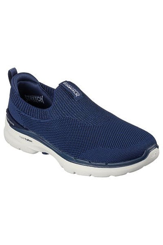 حذاء المشي Go Walk 6-vibrant Smile سهل الارتداء للنساء، أزرق داكن Skechers