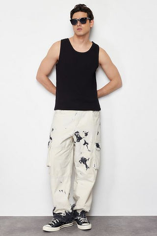 تي شيرت أسود مضلع بدون أكمام - مقاس نحيف/ضيق، TMNSS24AL00006