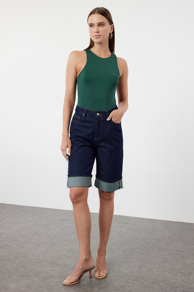 جسم محبوك بياقة رسن مرنة بلون بترولي - TWOSS20BD0044