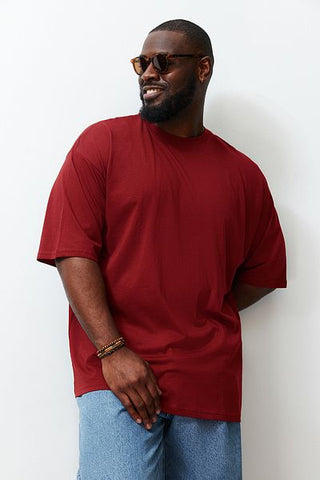 تي شيرت قطني كبير الحجم باللون العنابي - TMNSS23TS00139