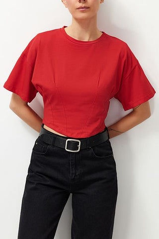 تي شيرت محبوك باللون الأحمر TEDSS24TS00008