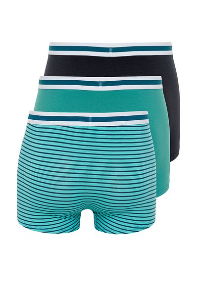 طقم بوكسر قطني مخطط باللون الأخضر والأزرق الداكن مكون من 3 قطع - TMNSS24BX00023