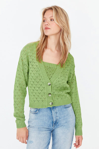 كارديجان محبوك مخرم بالنعناع - مثقوب TWOSS20HI0034