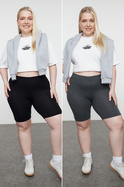 طماق محبوكة باللونين الأسود والأنثراسايت مقاس كبير، عبوة من قطعتين - TBBSS24BV00003