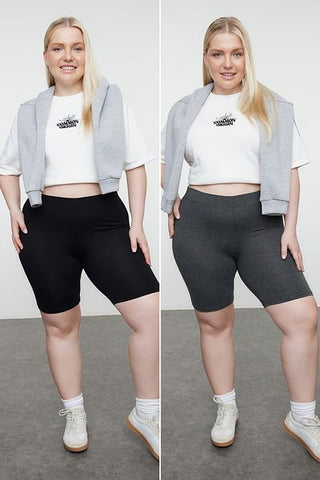 طماق محبوكة باللونين الأسود والأنثراسايت مقاس كبير، عبوة من قطعتين - TBBSS24BV00003