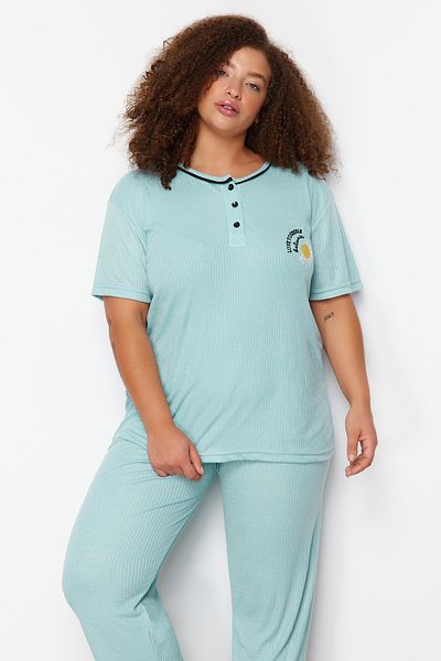 طقم بيجامة محبوكة بأزرار نعناعية TBBSS24AI00099