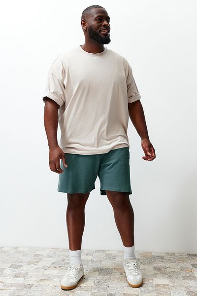 شورت قطني مريح باللون الأخضر الزمردي مقاس كبير - TMNSS24AP00003