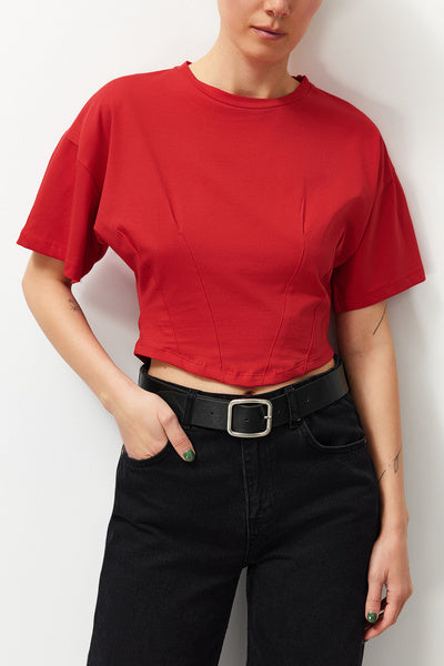 تي شيرت محبوك باللون الأحمر TEDSS24TS00008