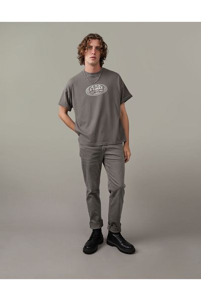 تي شيرت بشعار AE باللون الرمادي - U-0181-3902 American Eagle