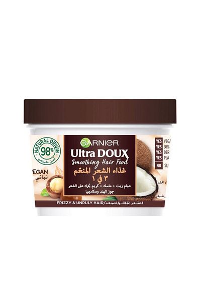 قناع الشعر ألترا دوكس هير فود لتنعيم الشعر بجوز الهند والمكاديميا 3 في 1 للشعر المجعد 390 مل L'oreal