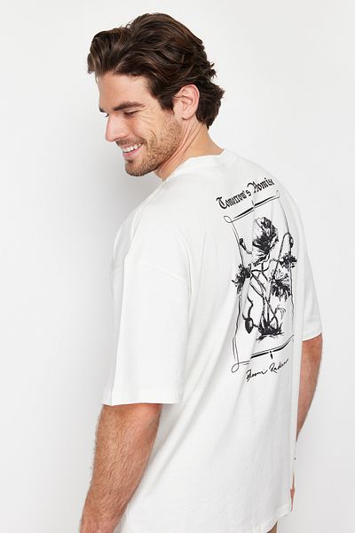 تي شيرت قطني مطبوع عليه زهور إكرو كبير الحجم - TMNSS24TS00105