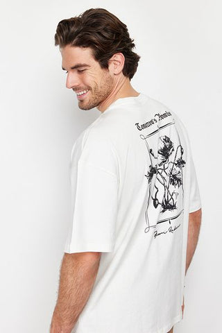 تي شيرت قطني مطبوع عليه زهور إكرو كبير الحجم - TMNSS24TS00105