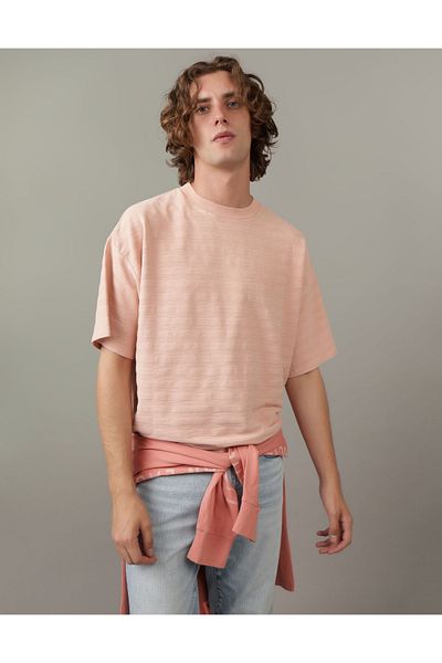تي شيرت AE مخطط وملمس كبير الحجم - U-1164-3634-615 American Eagle
