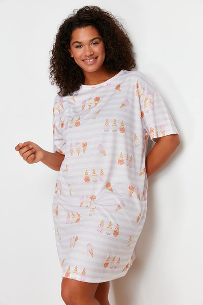 ثوب نوم محبوك صغير مطبوع باللون الوردي TBBSS24CH00013