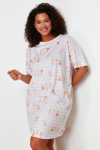 ثوب نوم محبوك صغير مطبوع باللون الوردي TBBSS24CH00013