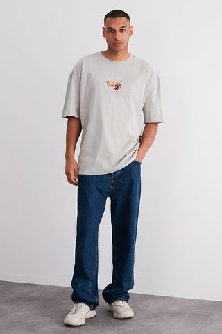 تي شيرت رمادي كبير الحجم مطبوع عليه مساحة - 100% توكسا TMNSS24TS00085