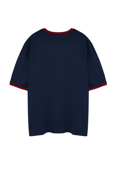 تي شيرت بنمط كتلة كبيرة الحجم للجنسين باللون الأزرق الداكن - TMNSS24BF00049