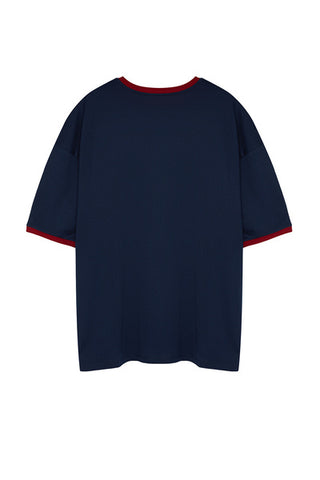 تي شيرت بنمط كتلة كبيرة الحجم للجنسين باللون الأزرق الداكن - TMNSS24BF00049