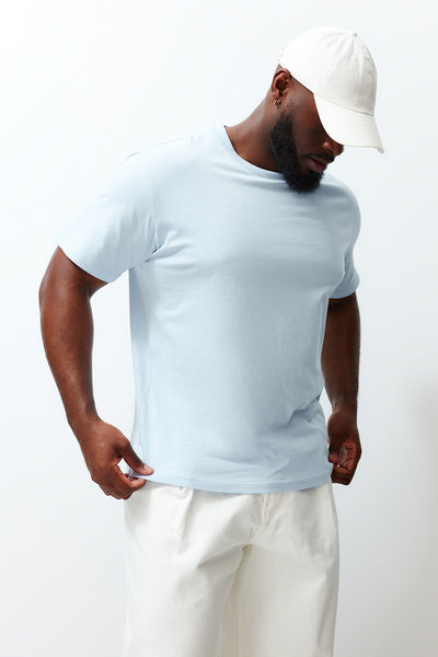تي شيرت قطني أساسي مريح مقاس كبير باللون الأزرق الفاتح - TMNSS23TS00132