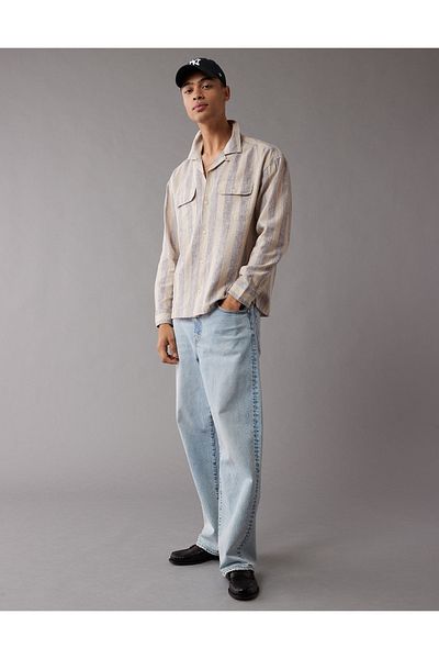 قميص AE ميكانيكي من مزيج الكتان U-2512-6256-201 American Eagle