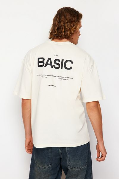 تي شيرت قطني كبير الحجم مطبوع عليه نص - TMNSS23TS00263