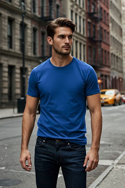 تي شيرت أزرق 100% بقصة عادية - TMNSS21TS0808