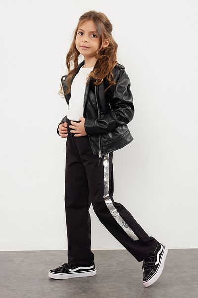 طماق سوداء واسعة الساق للفتيات - مطرزة بالترتر، محبوكة من القطن TKDSS24TA00006