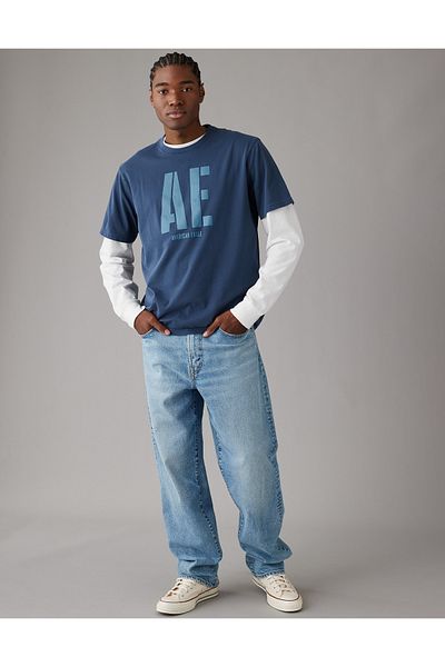 تي شيرت منقوش بشعار AE U-0181-3522-410 American Eagle