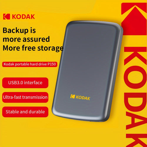 جهاز صلب خارجي محمول من Kodak P150 - 500 جيجابايت/1 تيرابايت USB 3.0، نقل بيانات سريع، مستقر ومتين، مثالي للباك업 والتخزين، إدارة ملفات كبيرة | بناء متين | خيار احتياطي آمن، جهاز صلب خارجي
