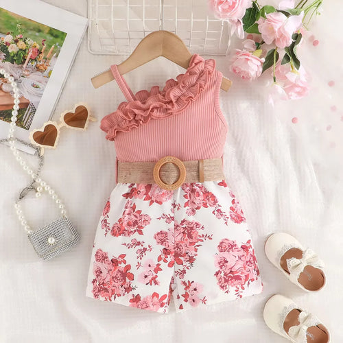 2024 كاجوال print بدون أكمام suspender lace conjoined بدلة for بنات breathable جديد ربيع and صيف clothes