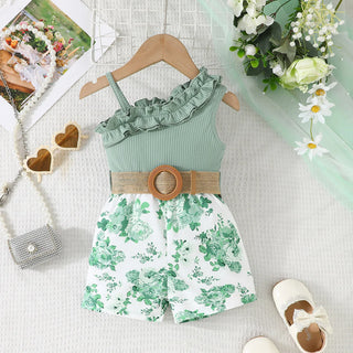 2024 كاجوال print بدون أكمام suspender lace conjoined بدلة for بنات breathable جديد ربيع and صيف clothes