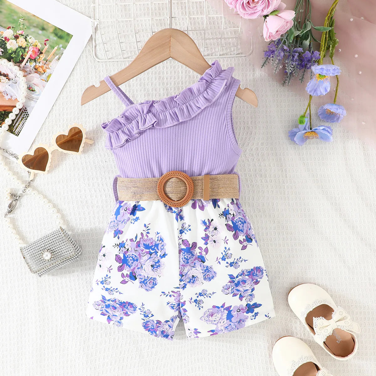 2024 كاجوال print بدون أكمام suspender lace conjoined بدلة for بنات breathable جديد ربيع and صيف clothes