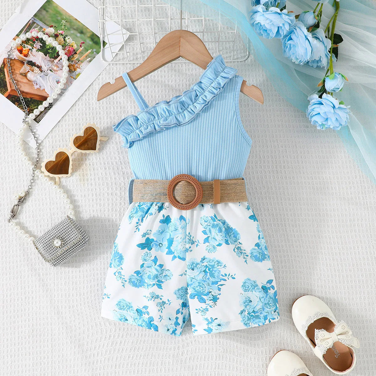 2024 كاجوال print بدون أكمام suspender lace conjoined بدلة for بنات breathable جديد ربيع and صيف clothes