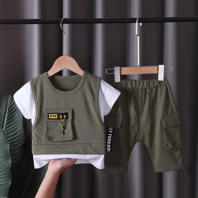 2024 جديد children cotton clothes صيف baby patchwork t shirts shorts pants 2pcs infant أطفال tracksuits أولاد clothing sets