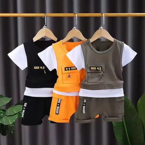 2024 جديد children cotton clothes صيف baby patchwork t shirts shorts pants 2pcs infant أطفال tracksuits أولاد clothing sets