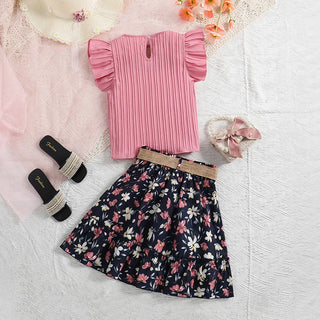 2024 ربيع صيف odm بنات' clothing طقم جديد lace كم coat with printed overskirt direct from europe america