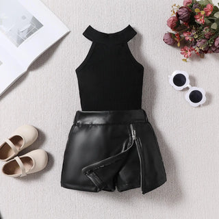 2024 صيف بنات fashion بدلة custom logo infant clothing طقم فيست توب and جيب with solid pattern minimum order 2pcs