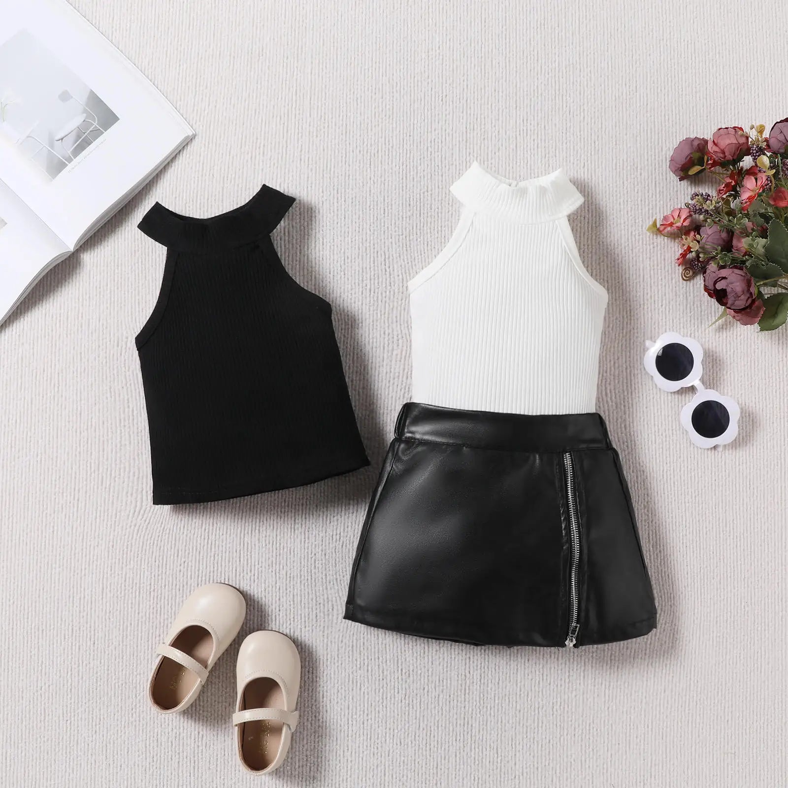 2024 صيف بنات fashion بدلة custom logo infant clothing طقم فيست توب and جيب with solid pattern minimum order 2pcs