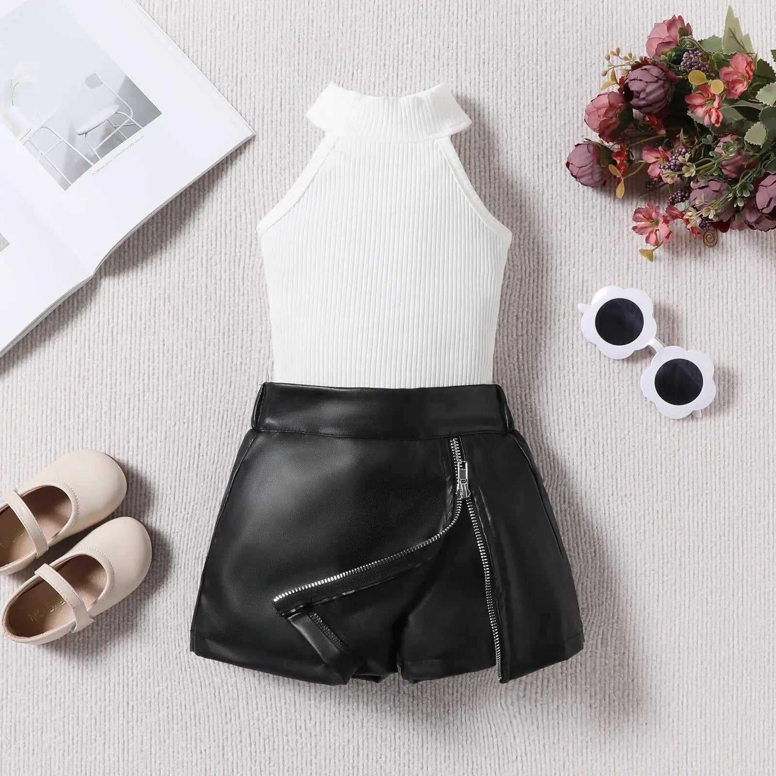 2024 صيف بنات fashion بدلة custom logo infant clothing طقم فيست توب and جيب with solid pattern minimum order 2pcs