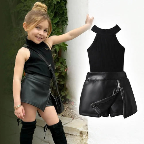 2024 صيف بنات fashion بدلة custom logo infant clothing طقم فيست توب and جيب with solid pattern minimum order 2pcs