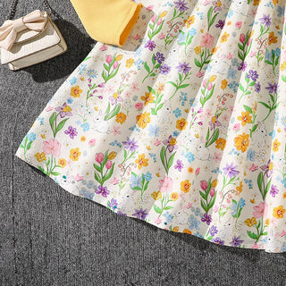 موضة 2025 خريف بنات clothing طقم cross-border بدلة floral pastoral ستايل أكمام طويلة أميرة جيب condole belt