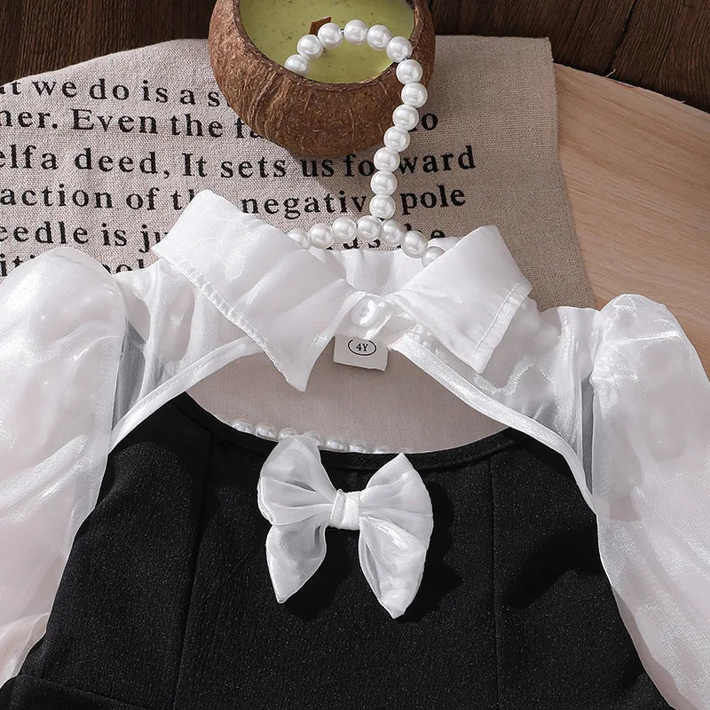 موضة 2025 خريف جديد children's sweet bow تل أكمام طويلة فستان