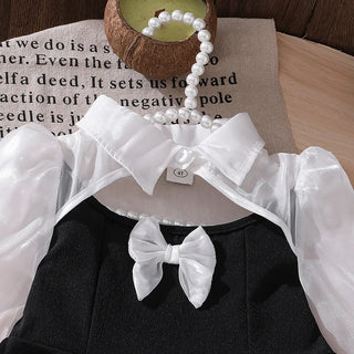 موضة 2025 خريف جديد children's sweet bow تل أكمام طويلة فستان